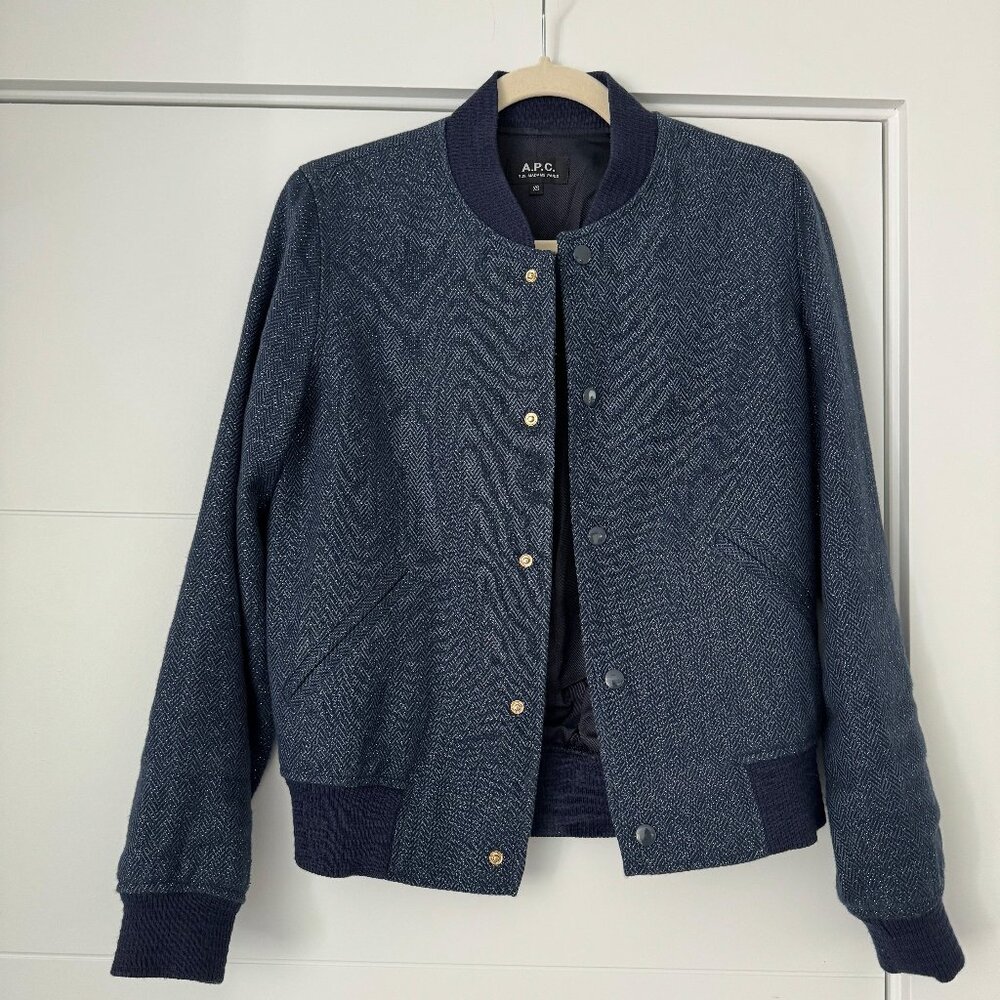 A.P.C Women's Varsity Jacket Navy with shimmers size XS